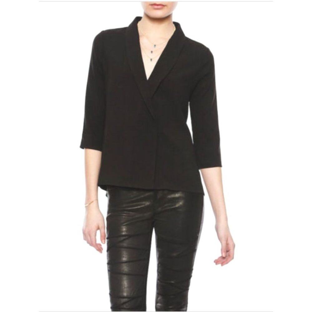 Cooper and Ella Eva Crepe Blazer Blouse Top Black Small